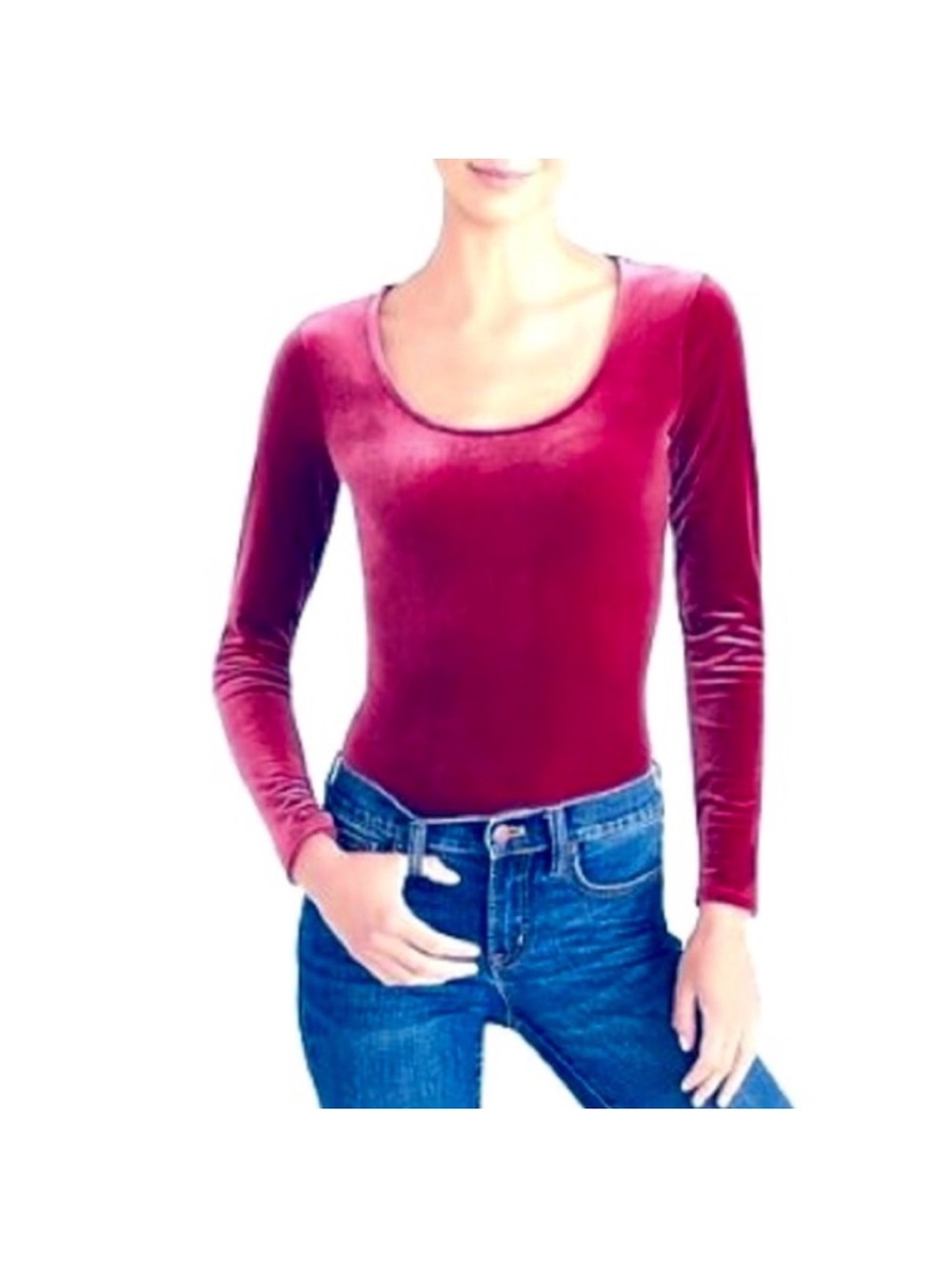 J crew mercantile Women’s Long-Sleeve Velvet Scoop-Neck Top - Wine XS